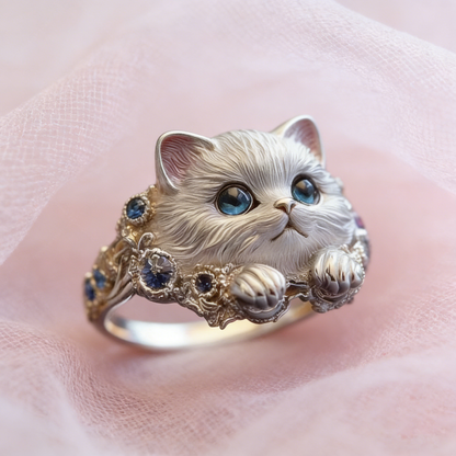 🎁😍🎁😍 2 artículos por 23 euros: sencillo y elegante anillo de gatito de plata 925 con diamantes.
