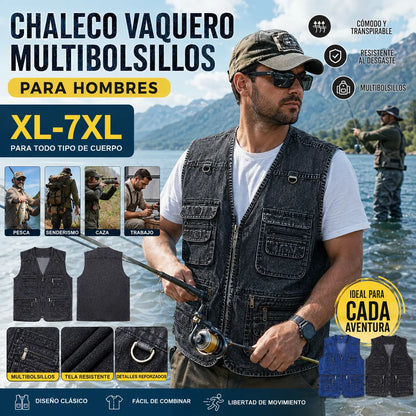 【XL-7XL】2026 Chaleco vaquero multibolsillos para hombr