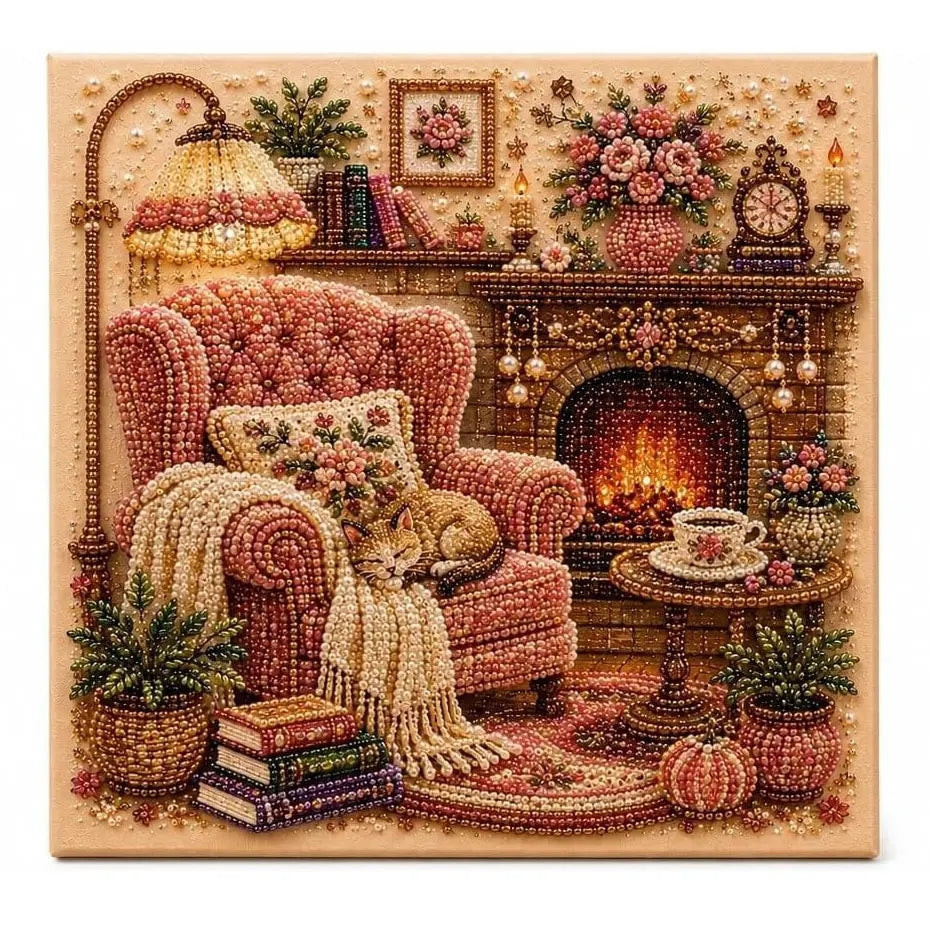 💎🎨 3D diamantová mozaika „Creative Escape“ – 1 sada, 20 x 20 cm, izbová scéna, relaxačná ručná práca.