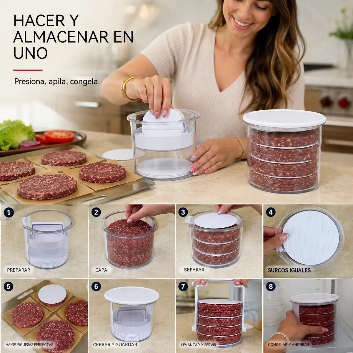 Herramienta innovadora, práctica y superventas para hacer hamburguesas