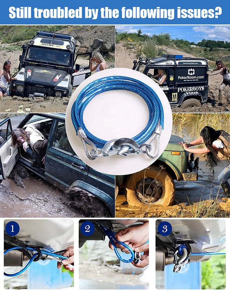 ⛓️🚗 Cuerda de remolque para automóvil, cuerda de tracción, cuerda de rescate – 4 m 3 toneladas