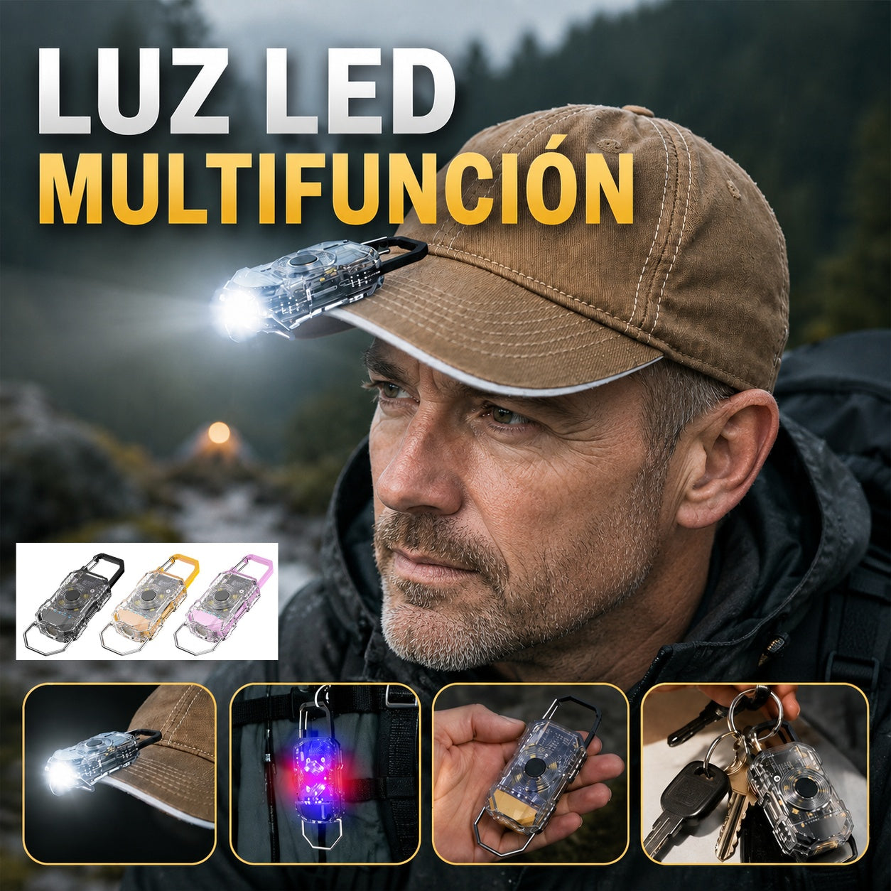 【Compra 1 y llévate 1 gratis】【2 pieza】Nueva minilinterna de llavero con seis modos ajustables y luz de advertencia.