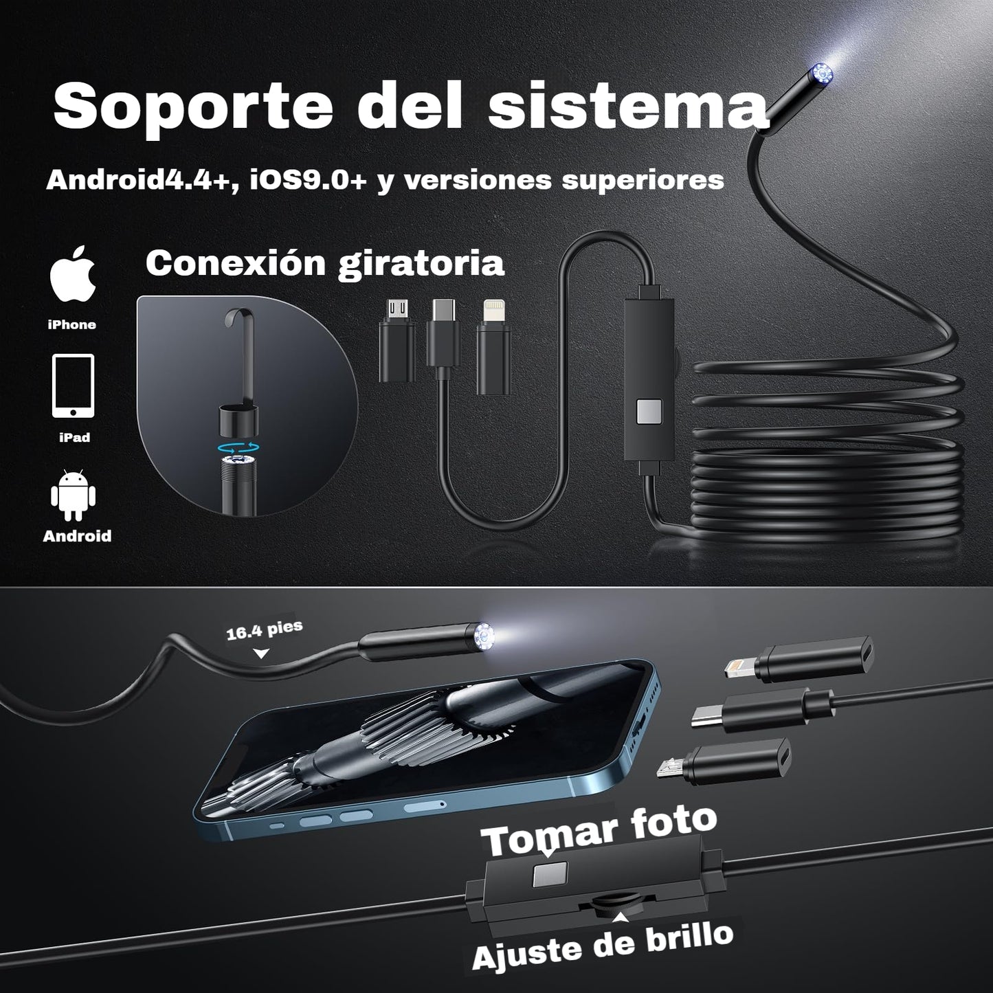 ‼️【5M】Cámara endoscópica plug and play - HD 1080p, resistente al agua IP67 y funciona directamente con iPhone, Android y iPad