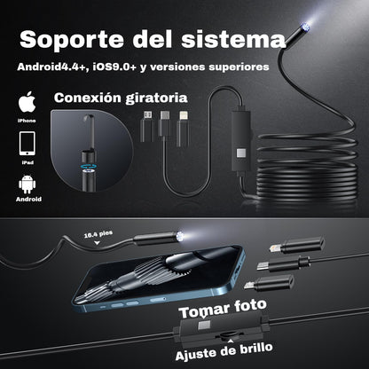 ‼️【5M】Cámara endoscópica plug and play - HD 1080p, resistente al agua IP67 y funciona directamente con iPhone, Android y iPad