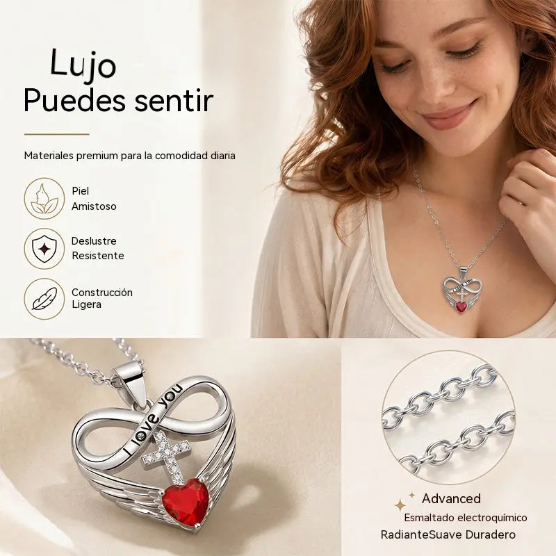 ✨Collar con colgante de cruz, corazón infinito y ala