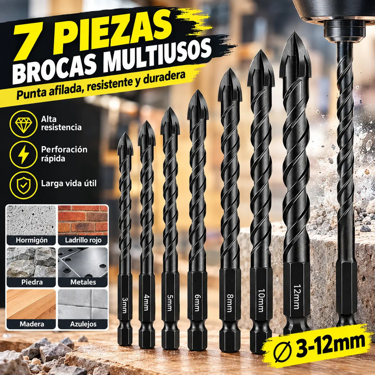 🔥Broca de cuatro filos de aleación de cerámica con mango hexagonal antideslizante ✅perforación de placas vitrificadas ✅placas ✅aleación de vidrio