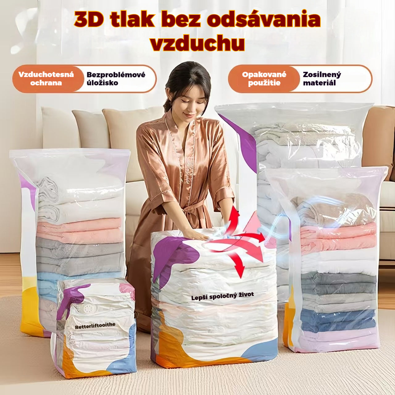 【5-dielna sada】 Veľké, stlačiteľné vákuové úložné vrecko: nevyžaduje pumpičku, je nepriepustné a ideálne na úsporu miesta v kufri a doma