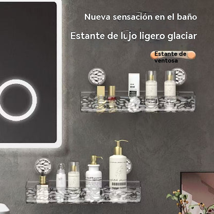 🍽️🧺🔥 Estante de almacenamiento con ventosa sin perforaciones, elegante estante de drenaje ondulado, adecuado para cocina y baño
