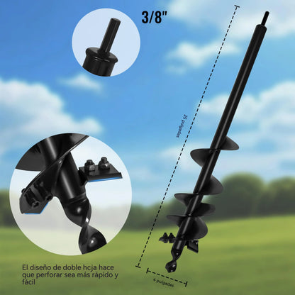 【22-45cm】Barrena de acero al carbono, utilizada para perforar tierra y hielo en árboles, plántulas y en horticultura.