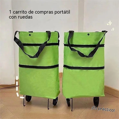 【Producto más vendido】Bolsa de compras plegable y tipo mochila 2 en 1, bolsa/carrito de compras ligero con ruedas
