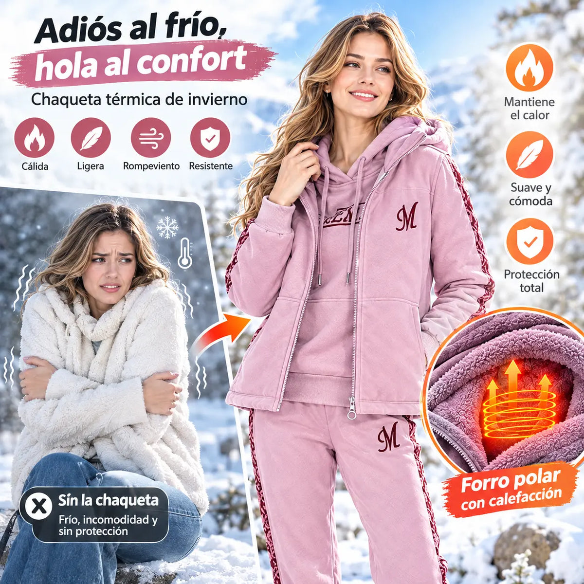 🔥【pantalón + suéter + chaqueta】Nuevo conjunto deportivo y casual de otoño/invierno 2025, acolchado y grueso.