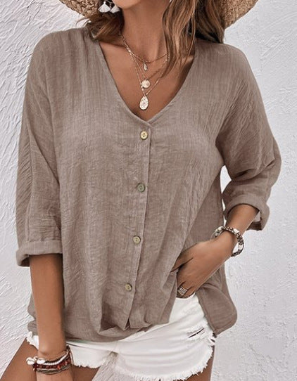 50%OFF🔥【S-5XL】Camisa casual suelta con cuello en V para mujer