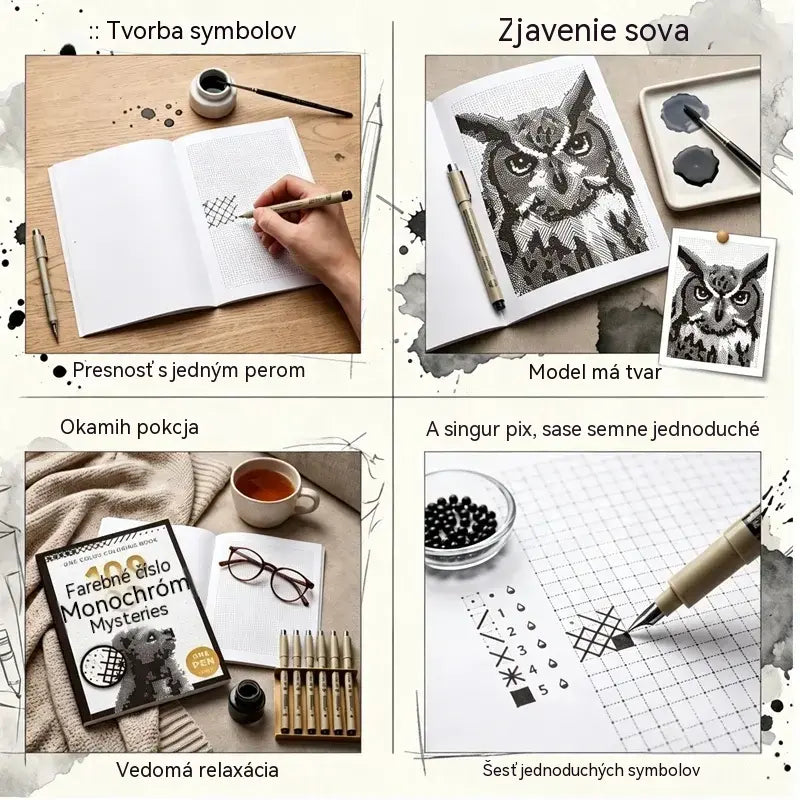 🎨🔢 Vyfarbovačka podľa čísel – 100 monochromatických záhad vo vysokom rozlíšení 🖤📘