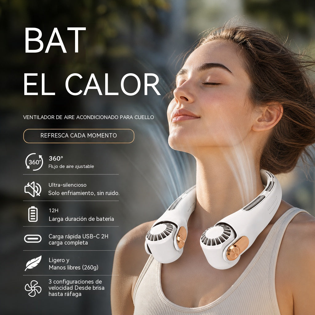 🍃 Ventilador de cuello tipo aire acondicionado: ultrasilencioso, con rotación de 360° y 3 velocidades. Refrigeración manos libres y batería de larga duración. ¡Imprescindible para el verano!