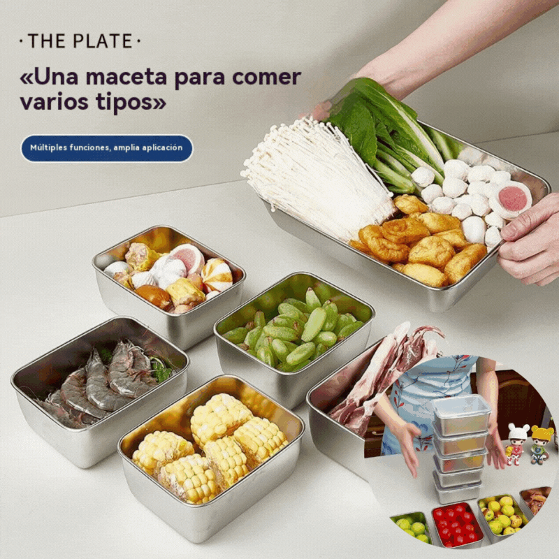 🔥【Paquete económico: 3 piezas en total】 Placa cuadrada de acero inoxidable (con cubierta)（10.5cm*13.5cm*5.5cm）