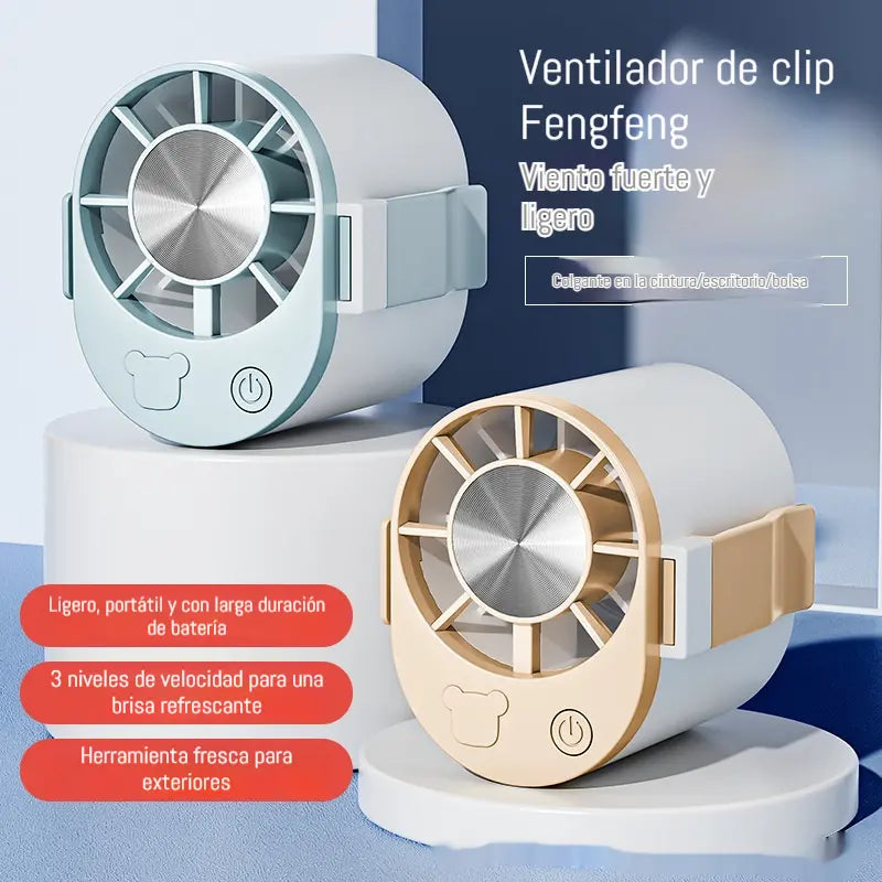 🌀 Mini ventilador de alta velocidad que se puede sujetar a la cintura.