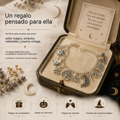 Pulsera de dijes vintage con aire místico para mujer – Joyería celestial, gótica y boho 🔮✨