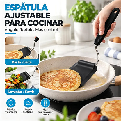 7️⃣ Favorito de la cocina | Espátula ajustable de 7 posiciones: volteador multiángulo para sartenes, planchas y freidoras de aire.
