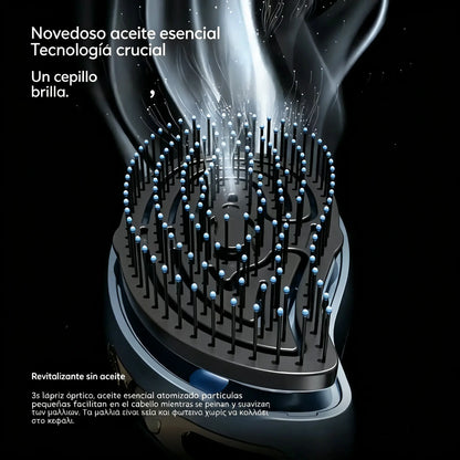 ¡Un cepillo para el cabello equipado con tecnología de última generación! Combina en un solo producto "estimulación del crecimiento del cabello con luz roja, acondicionamiento con aceites esenciales y peinado a baja temperatura".