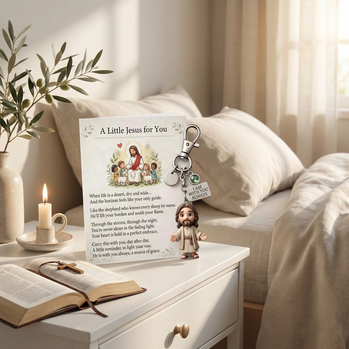 Un pequeño Jesús para ti: un entrañable set de regalo con llavero y tarjeta con poema.🙏💌🌟
