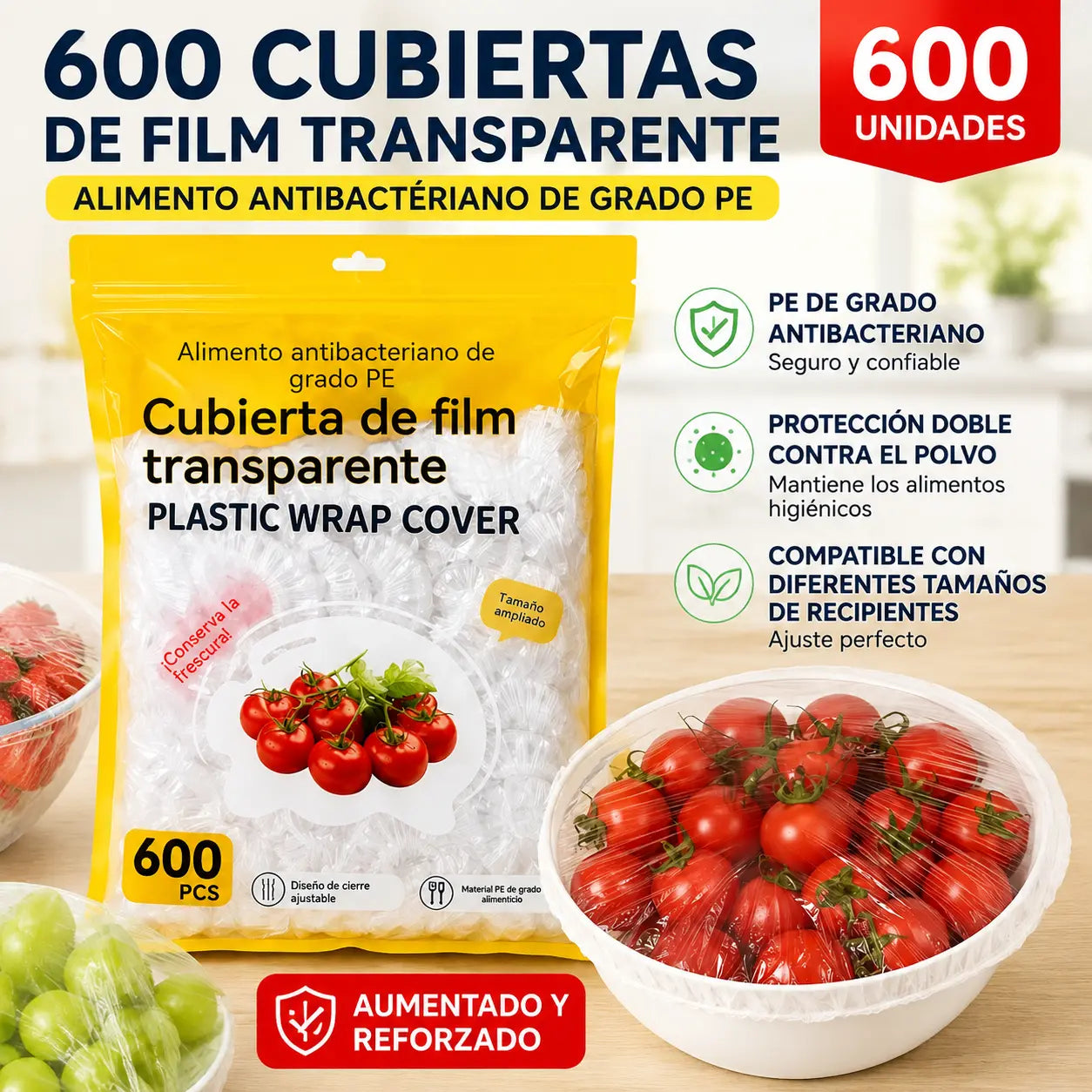 ⏳50% de descuento【2 bolsas [1200 piezas en total] 30 euros】🔥Cuanto más compres, más ahorrarás🎁Tapas elásticas desechables para alimentos, aptas para cuencos y platos