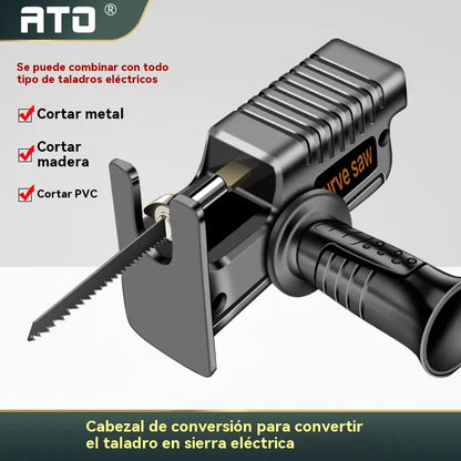 Taladro eléctrico convertido en sierra alternativa, adaptador de cabezal de sierra de calar para trabajar la madera.