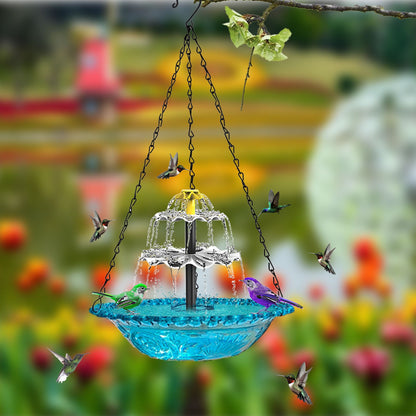 Fuente colgante solar para baño de pájaros con estilo cascada
