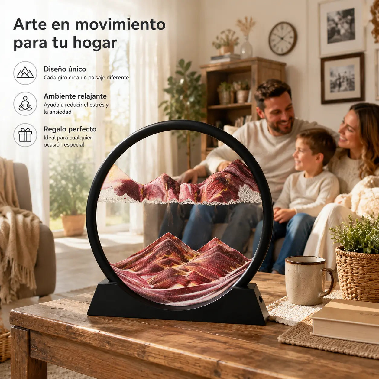 Adornos de arenas movedizas 3D para decoración del hogar con forma de montaña y río antiguos