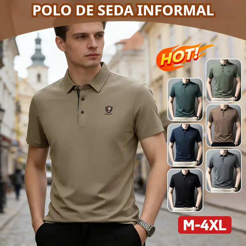 【M-4XL】Verano 2026 Nuevo polo casual con solapa de media manga de seda helada