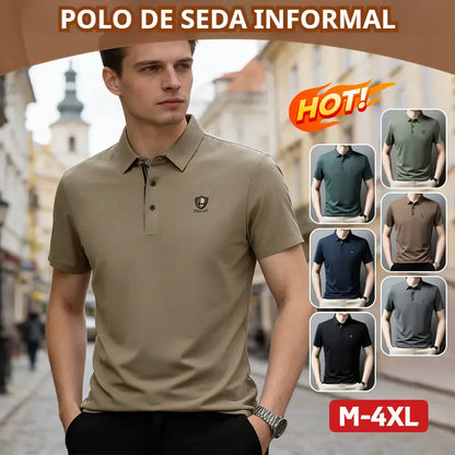 【M-4XL】Verano 2026 Nuevo polo casual con solapa de media manga de seda helada