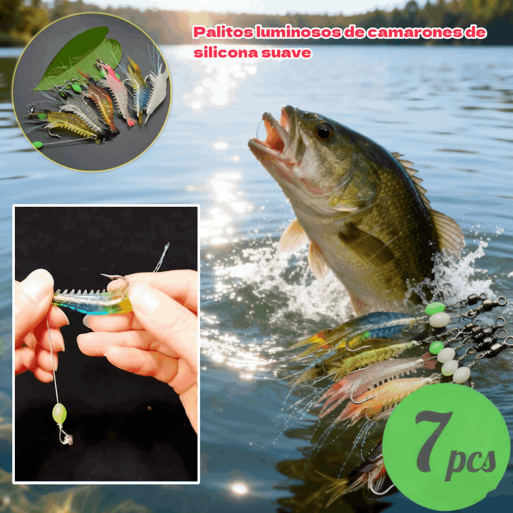 【7piezas】Palitos luminosos de camarones de silicona suave
