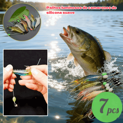 【7 piezas】Palitos luminosos de camarones de silicona suave