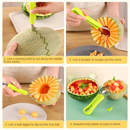 🍉🍈🥭 Juego de pelador de frutas multifuncional de cocina 4 en 1, más conveniente para comer frutas