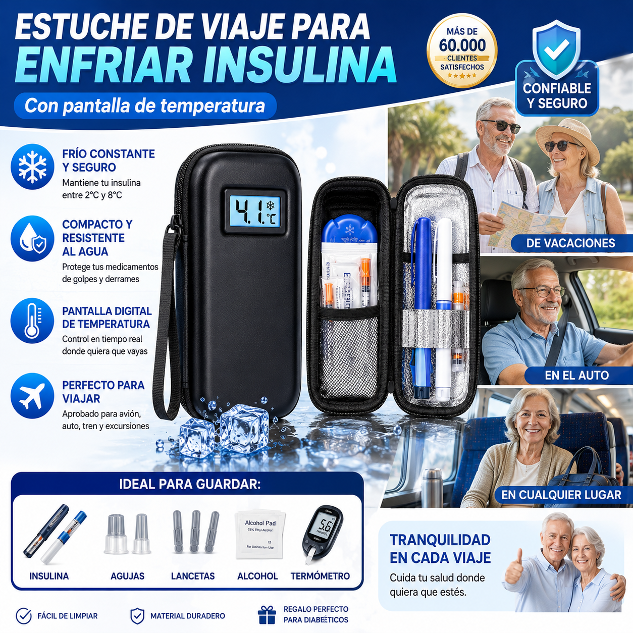Estuche de viaje para enfriar insulina con pantalla de temperatura