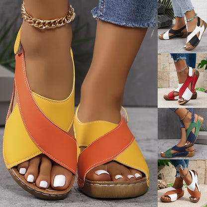 🔥👡【36-43】Sandalias de cuña de color en contraste para mujer, zapatos casuales de verano con punta abierta