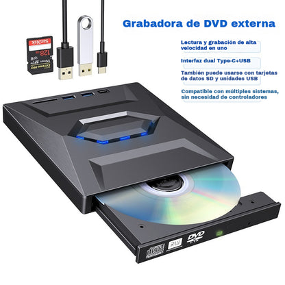 📀💻Lector de tarjetas multifunción 7 en 1, función para tarjetas SD/TF, unidad óptica, grabadora de DVD externa con interfaz USB/Tipo-C.