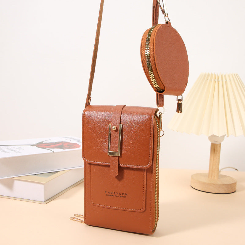 【Juego de 2 piezas】Nuevo bolso bandolera para móvil de mujer: compatible con pantallas táctiles, gran capacidad con múltiples ranuras para tarjetas e incluye un monedero redondo.