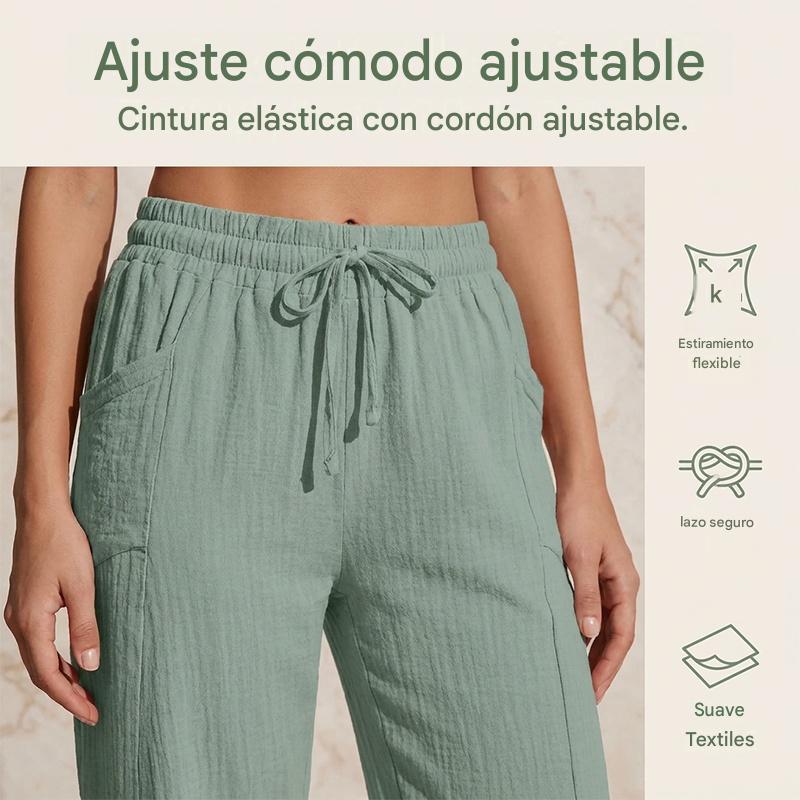🌸【S-3XL】Pantalones capri plisados de algodón y lino de color liso