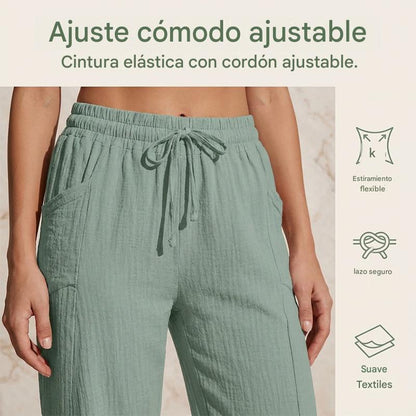 🌸【S-3XL】Pantalones capri plisados de algodón y lino de color liso