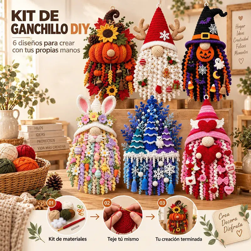 🔥 ¡Gran oferta! 🔥⏳ 🧶 Colección de kits DIY de colgadores para puerta en crochet 3D (temática estacional) | Incluye lanas a juego, relleno, accesorios e instrucciones paso a paso 💕