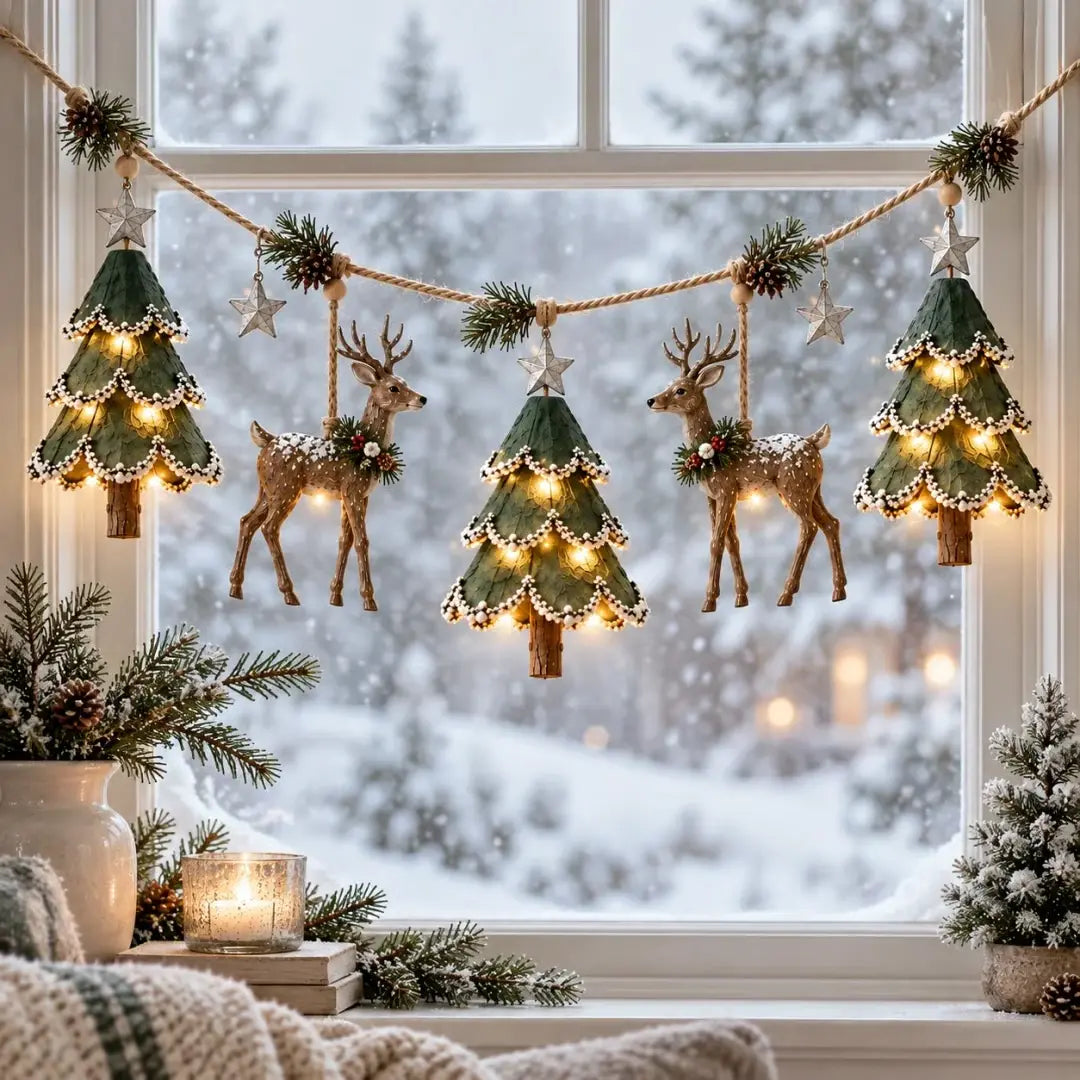 🌲🦌Guirnalda navideña luminosa con motivos de bosque✨