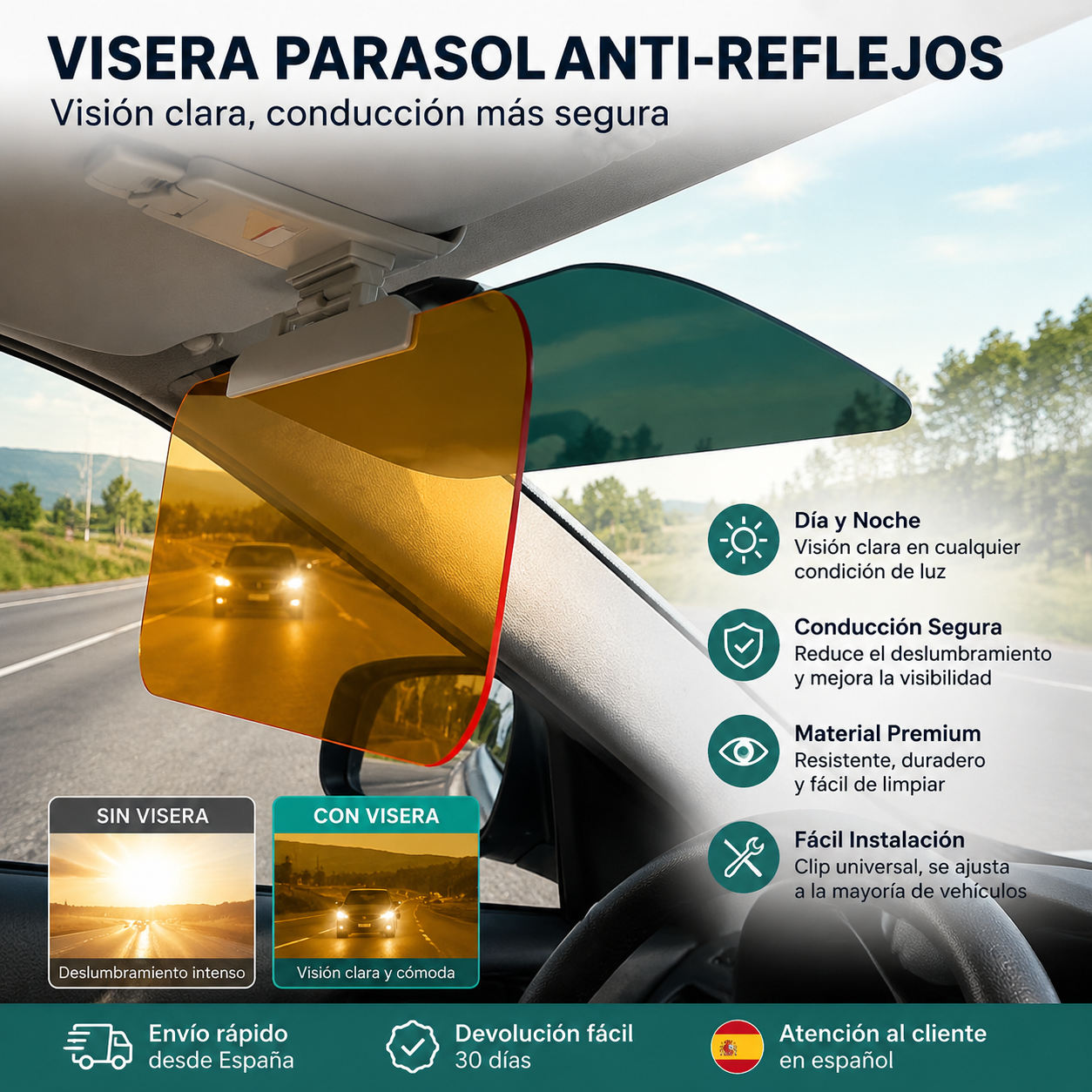 🚗 Extensor de visera solar polarizada antirreflejos universal para automóviles