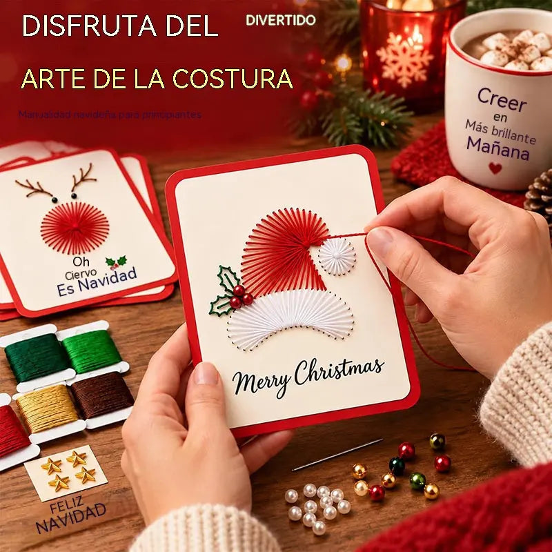 ❤️Un juego de 6 piezas por solo 27 euros🧵🎄Kit de manualidades DIY de 6 tarjetas navideñas con la frase "Merry Christmas" para bordado con aguja mágica
