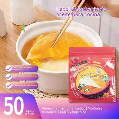 【Compra 1 y llévate 1 gratis】【2 bolsas/100 comprimidos】100 hojas de papel no tejido absorbente de aceite, apto para uso alimentario, para una alimentación saludable y la reducción de grasas.