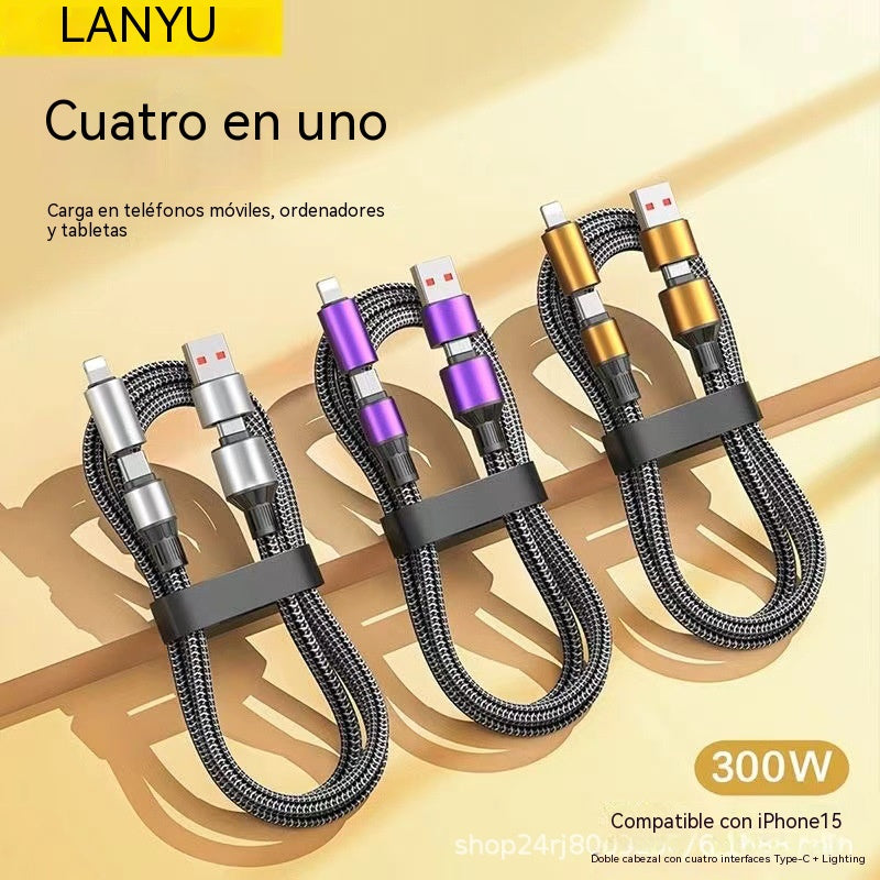 🔥3 artículos por 26 euros🔌(1+1.5+2 metros de largo) Cable 4 en 1 PD 240 W – Carga rápida USB‑C, Lightning y USB‑A,  sincronización de datos ⚡📱