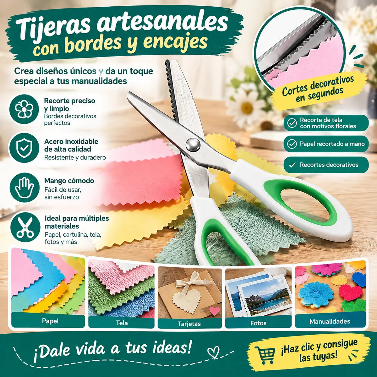 👗✂️ Tijeras de sastre con borde decorativo – Profesionales en corte zigzag y ondulado | Perfectas para telas, patchwork y proyectos DIY
