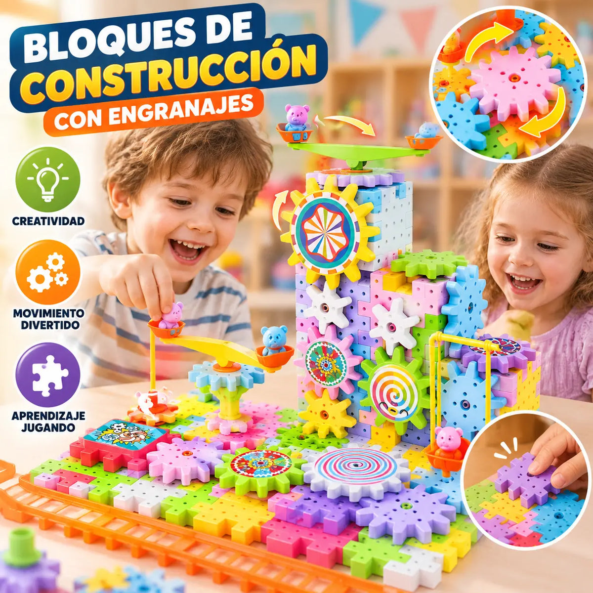 🔥Bloques de construcción eléctricos ★Juguete giratorio ✨ Rompecabezas de partículas grandes 🌈Un paraíso infantil en constante cambio