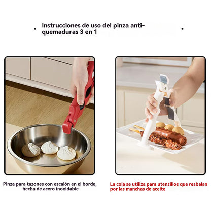 📢 ¡50% de descuento! 🔥✨ Pinzas de silicona 3 en 1 pinzas antiquemaduras pinzas para tazones antideslizantes pinzas de cocina