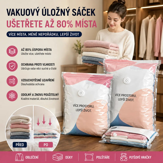 🧳【5dílná sada】💨 Velký, stlačitelný vakuový sáček: není potřeba pumpička, nepropustný a ideální pro úsporu místa v kufrech i doma ✈️