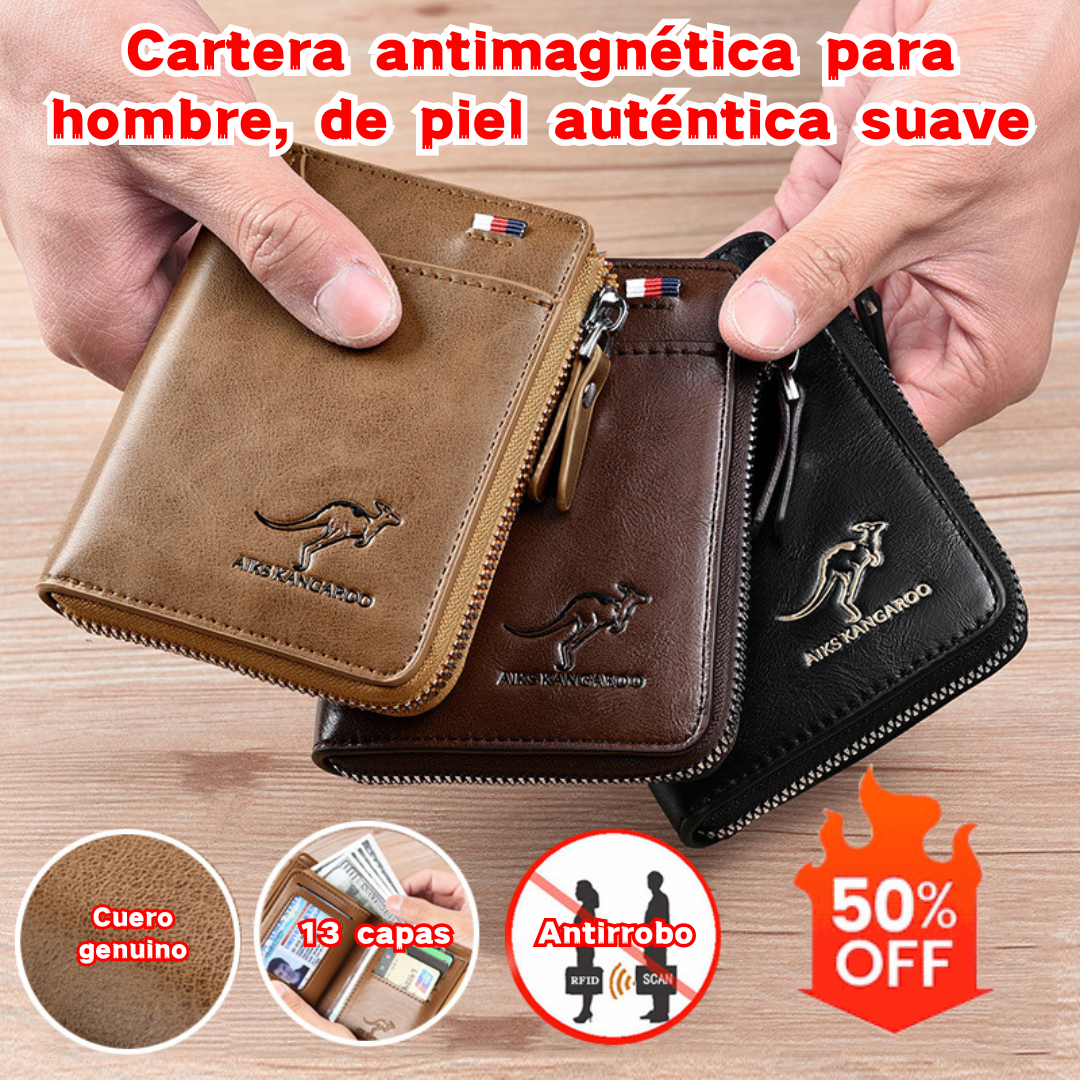💥2026 Cartera antimagnética para hombre, de cuero suave y gran capacidad